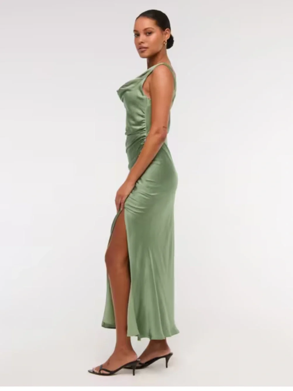 Abercrombie & Fitch A&F Satin Cowl Neck Draped Maci Dress Lush Green XL NEW $140